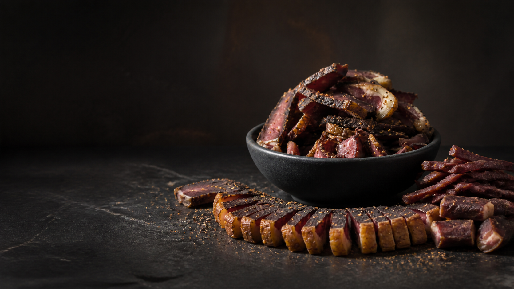 Assorted Takis biltong cuts in a bowl